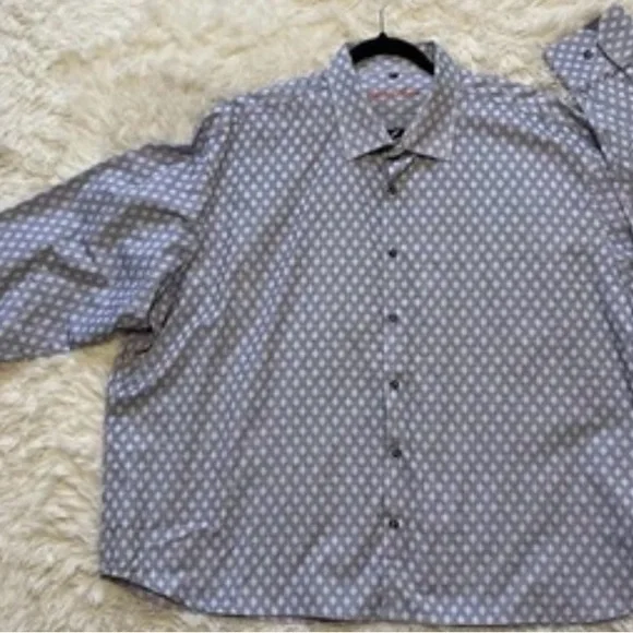 Visconti‎ Black Diamond-Print Flip-Cuff Blue Shirt Smart Casual Cabincore 3XLB - Picture 5 of 10